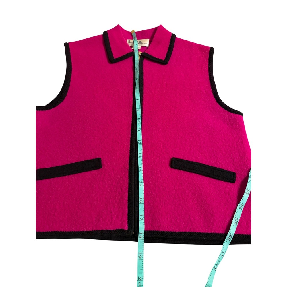 Lisa International Boiled Wool Vest Fuchsia Pink Full Zip Womens Large Vintage - Picture 6 of 6